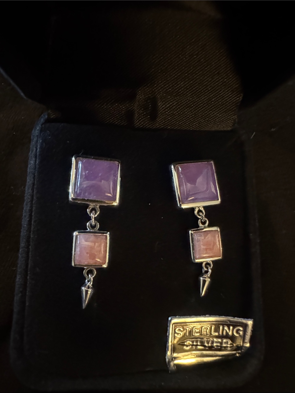 Sterling Silver Purple and Pink Drop Earrings